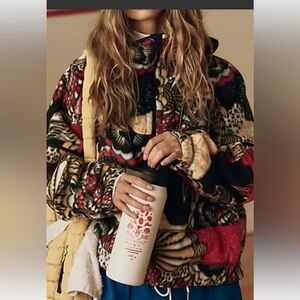 Free People Wild And Free Printed Fleece Hooded Jacket
